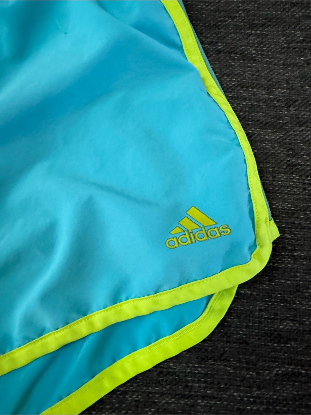 Adidas Women's Aqua Blue Athletic Shorts with Neon Yellow Trim size Medium - Picture 2 of 9
